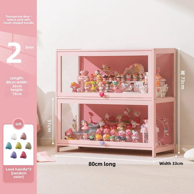 meuble rangement moderne portes transparent rose clair bambou 80cm large