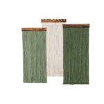 rideau franges vert olive blanc moderne minimaliste coton tissé main finition bois