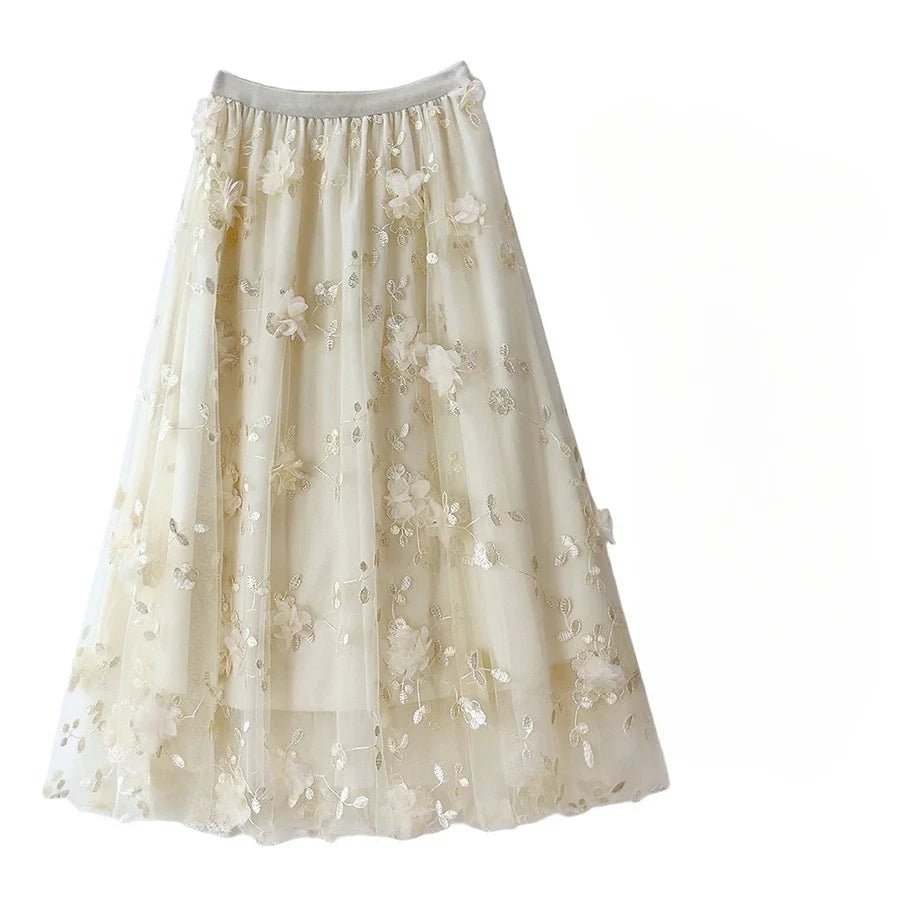jupe rose fleurs relief tulle élastiquée printemps été féminine élégante romantique coton polyester junior