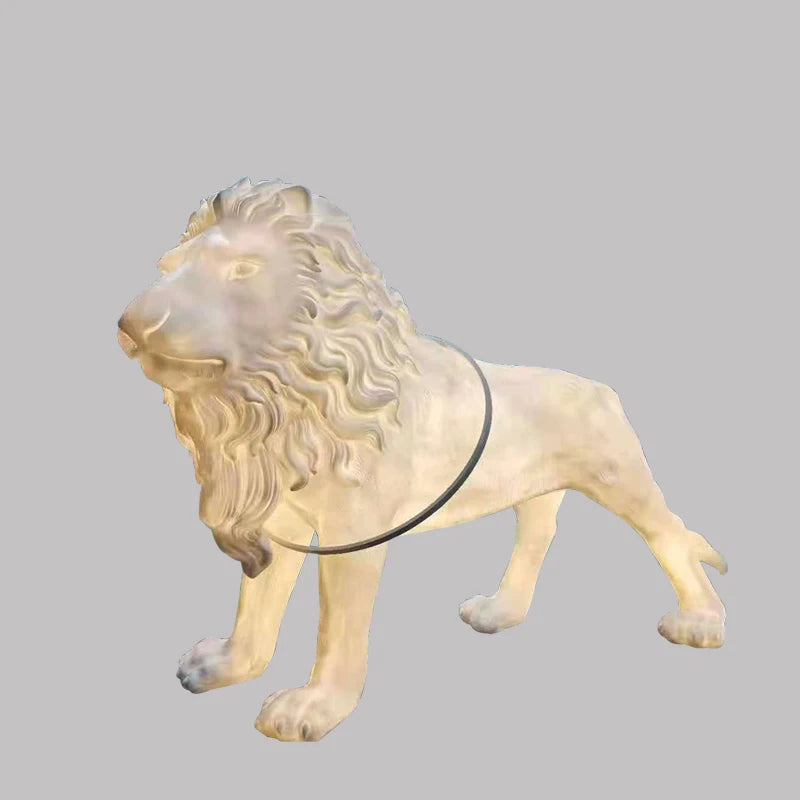 statue lion blanc réaliste sculpture résine décoration intérieur salon grand ornement animal collier