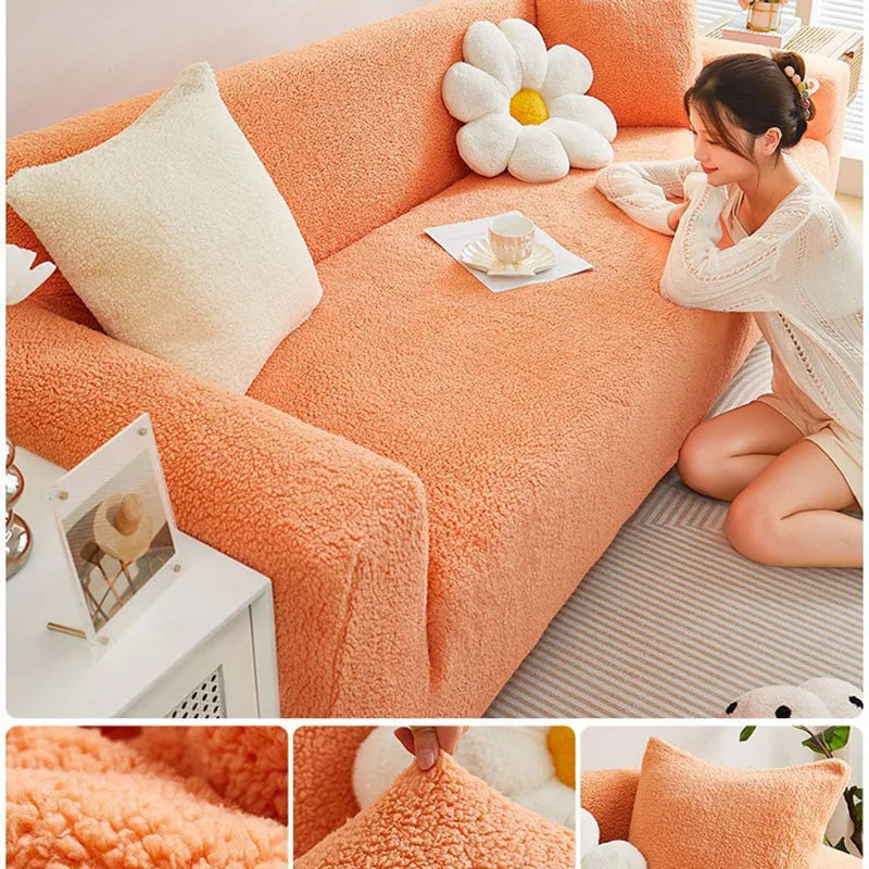 Housse canapé peluche douce vert clair moderne salon places lavable machine