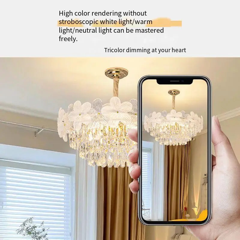 lustre moderne cristal blanc doré fleurs transparentes suspension chambre led 2000 82000lm