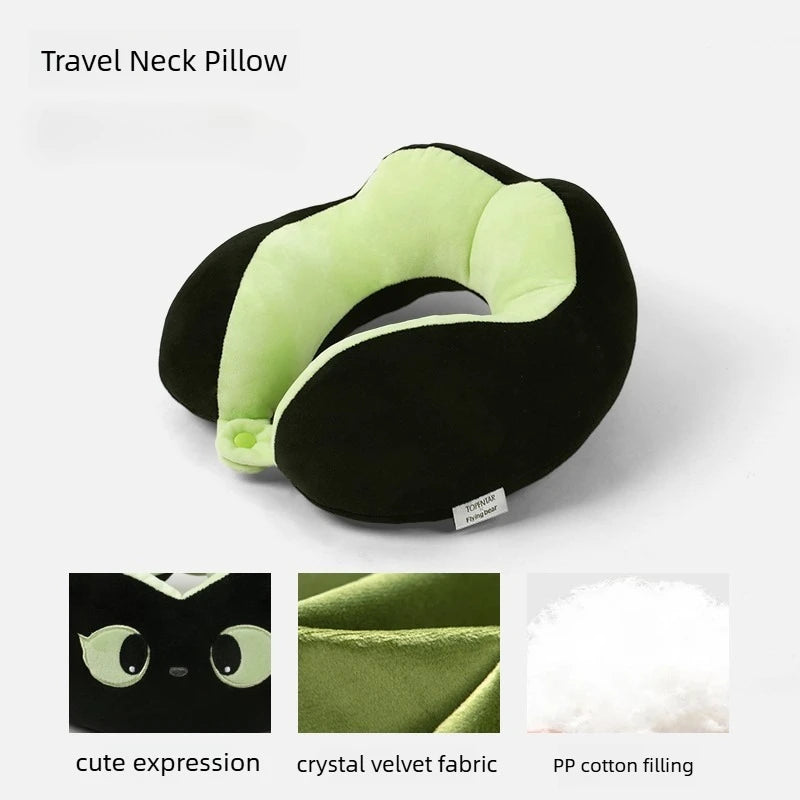 coussin voyage ergonomique forme noir vert clair texture veloutée moderne