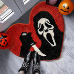 tapis porte salle bain rouge noir blanc crâne halloween texture épaisse moderne graphique