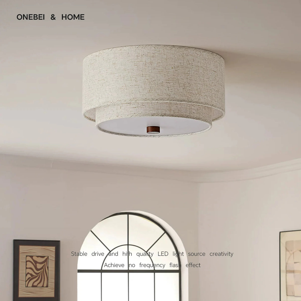 lampe moderne tissu fini beige clair éclairage led surface télécommande