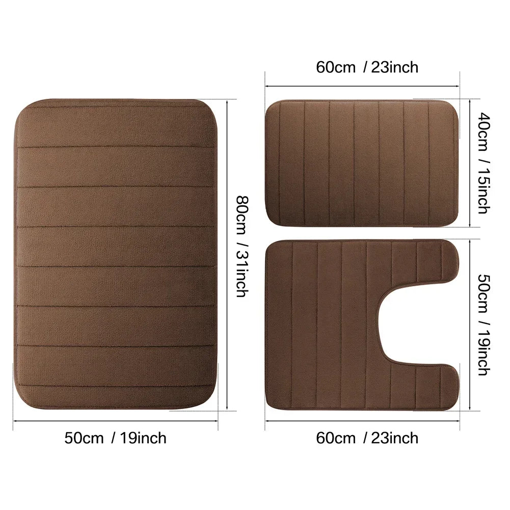 ensemble tapis bain chenille doux absorbant secage rapide motif rayures salle bain