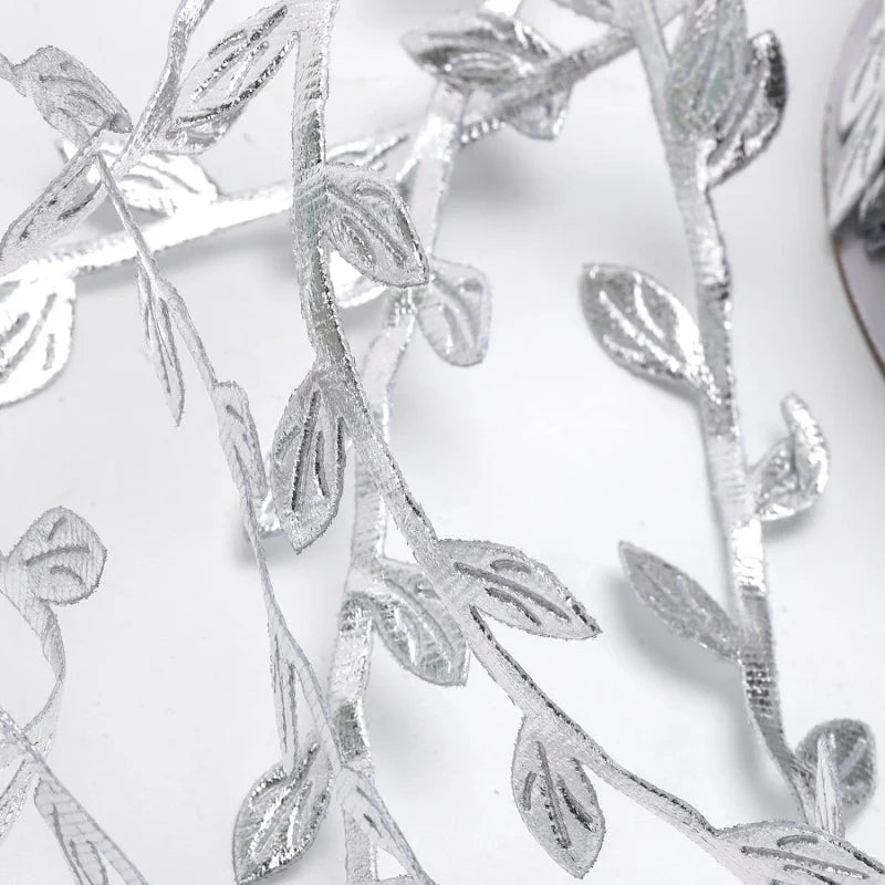 ruban décoratif dentelle feuilles polyester blanc rose doré mariage fête bricolage accessoire maison