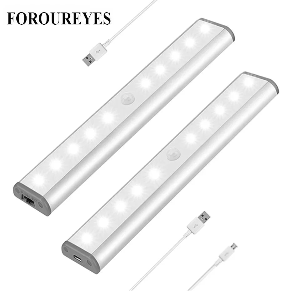 lampe led sous armoire capteur mouvement batterie rechargeable autocollante cuisine placard lumière nuit argentée