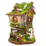 maisonnette décorative illuminée kit monter figurines elfe lapin éléments floraux conte fée