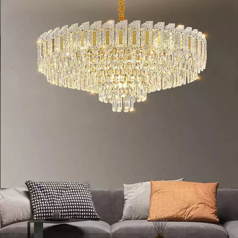 luminaire suspension cristal luxe moderne or transparent salon salle manger chambre élégant