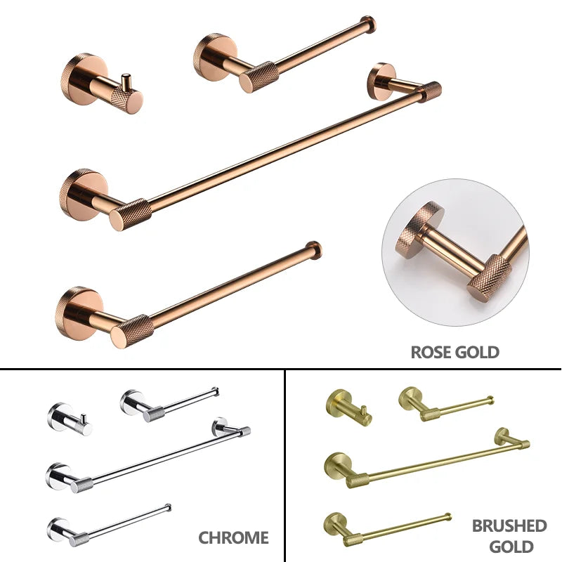 ensemble accessoires salle bain rose gold porte serviette mural crochet papier toilette métal