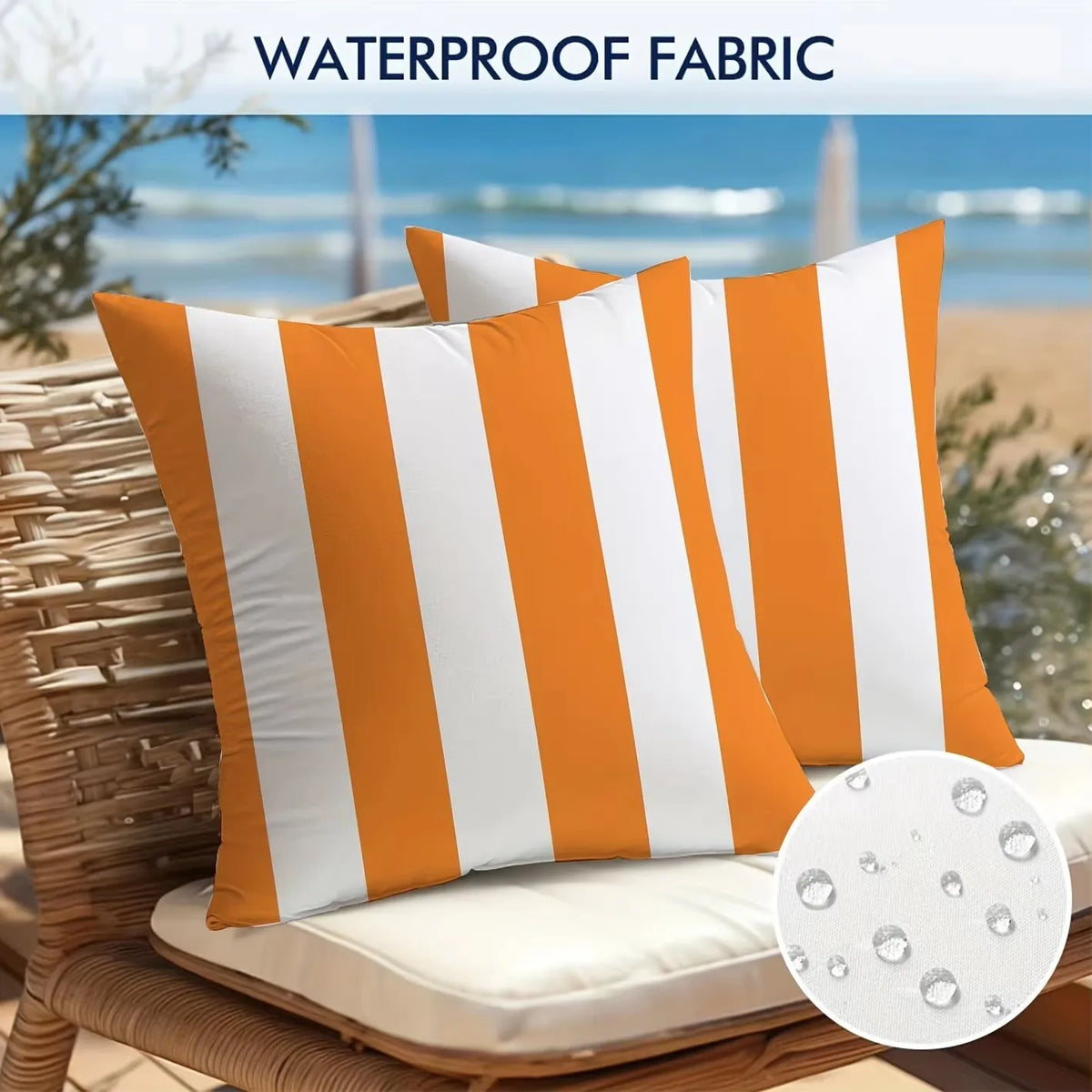 housse coussin imperméable polyester rayé moderne blanc jaune noir bleu marine vert orange