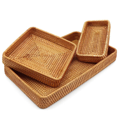Panier en rotin tressé bleu pour rangement fruits