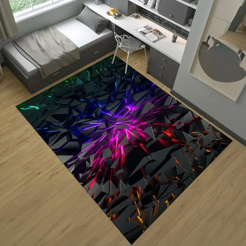 tapis salon moderne motif géométrique néon couleurs vives intérieur décoratif maison chambre