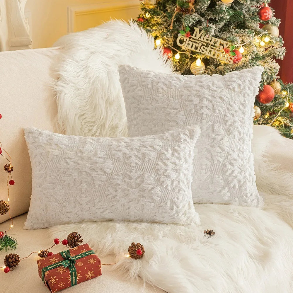 housse coussin noël arbre renne festive polyester beige vert rougeOpaque 45cm 50cm