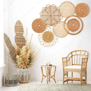 décorations murales boho paniers tressés motifs géométriques naturels textures variées ethnique
