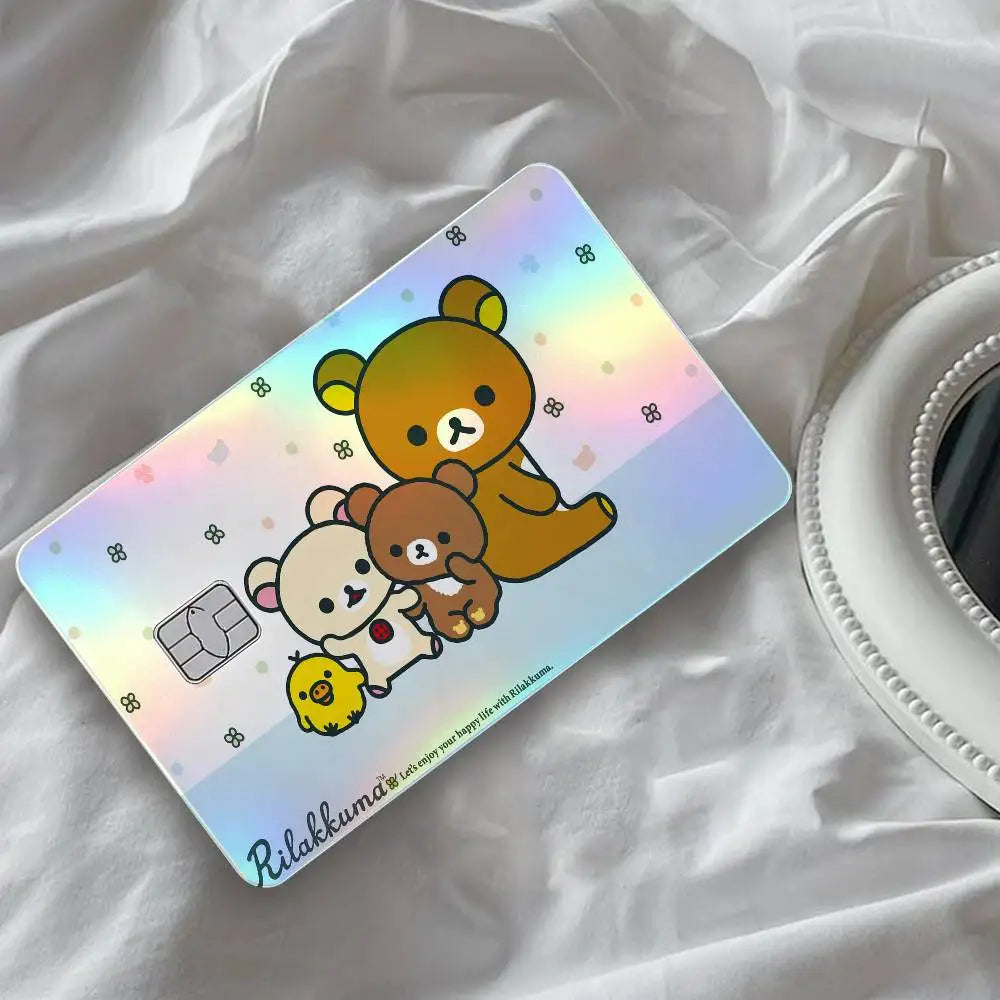 autocollants carte d'identité dessin animé rilakkuma chats motifs floraux multicolore résistants eau protection vinyl