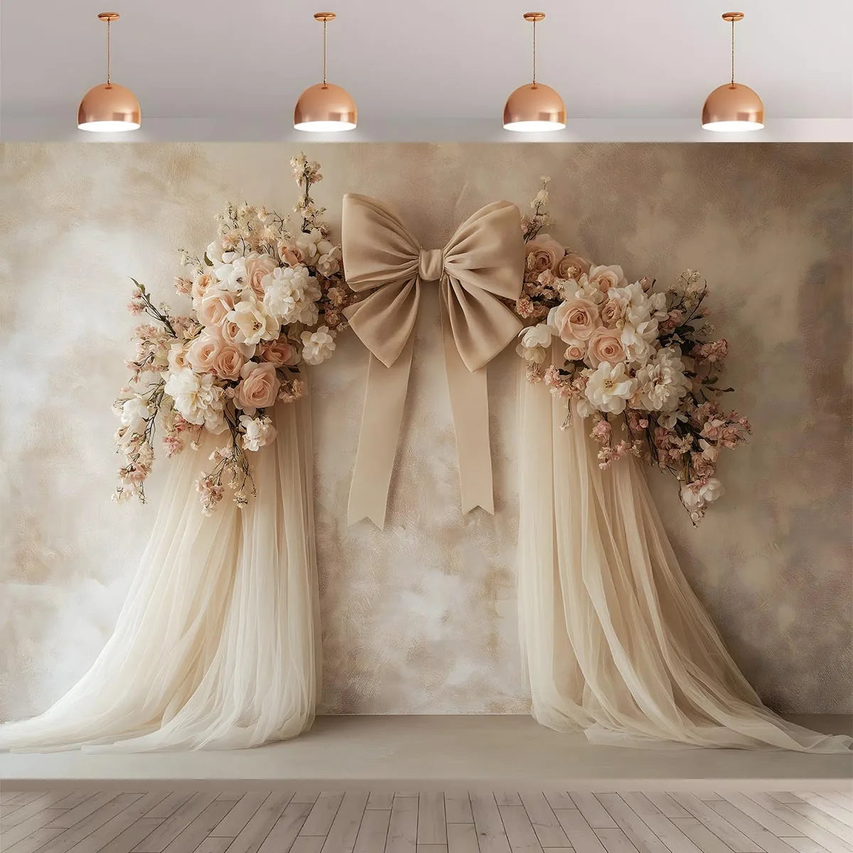 décoration murale fond floral voile semi transparent tissu polyester romantique vintage mariage anniversaire événement