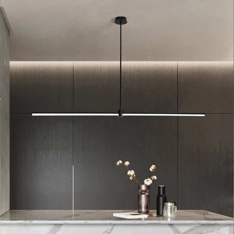 Lampe suspendue métal moderne design linéaire salon bureau chambre restaurant éclairage indirect élégante
