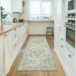 tapis floral bleu vert moderne polypropylène polyester antidérapant salon chambre
