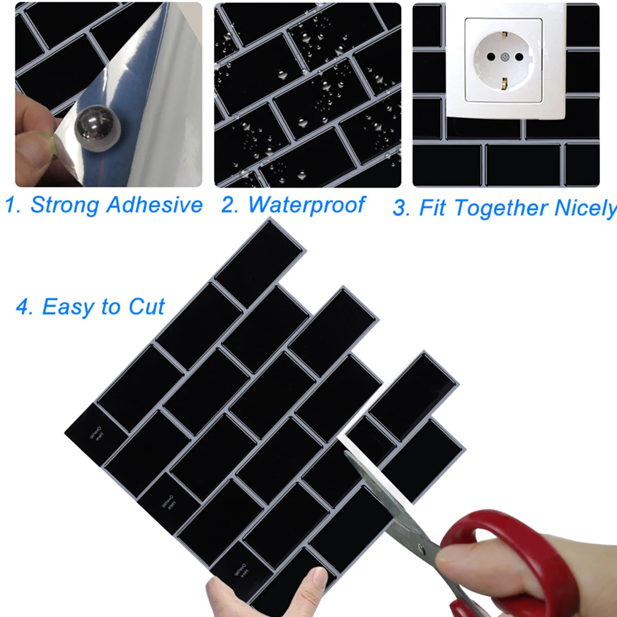 sticker mural 3d noir blanc effet brique moderne adhésif carreaux cuisine décoration auto collant