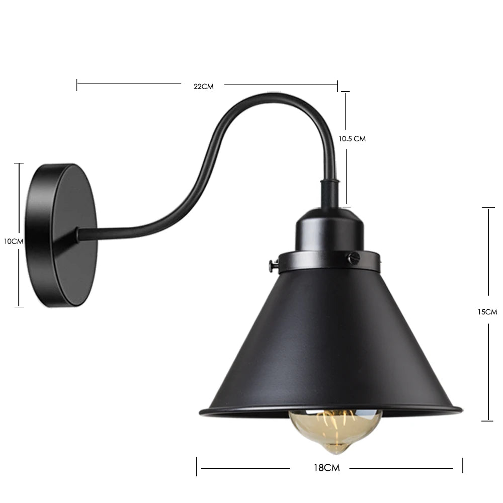 lampe murale industrielle vintage noir mat éclairage entrée chambre salle bain étude 90 260V