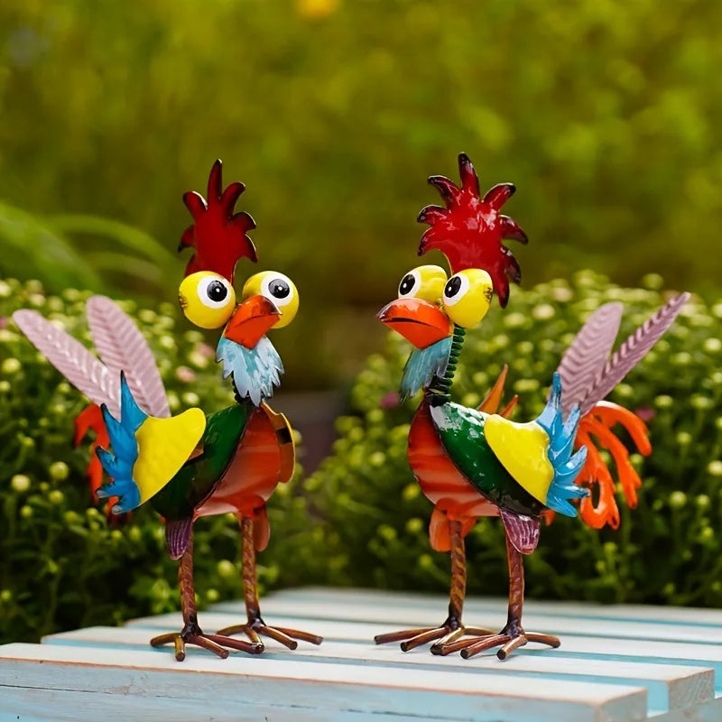 décoration noël métal coq animal couleur oiseau rustique statuette festive pastel