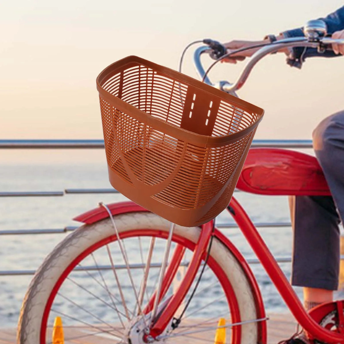 panier vélo avant rangement tissé étanche détachable facile installer traditionnel fixations couleur marron gris