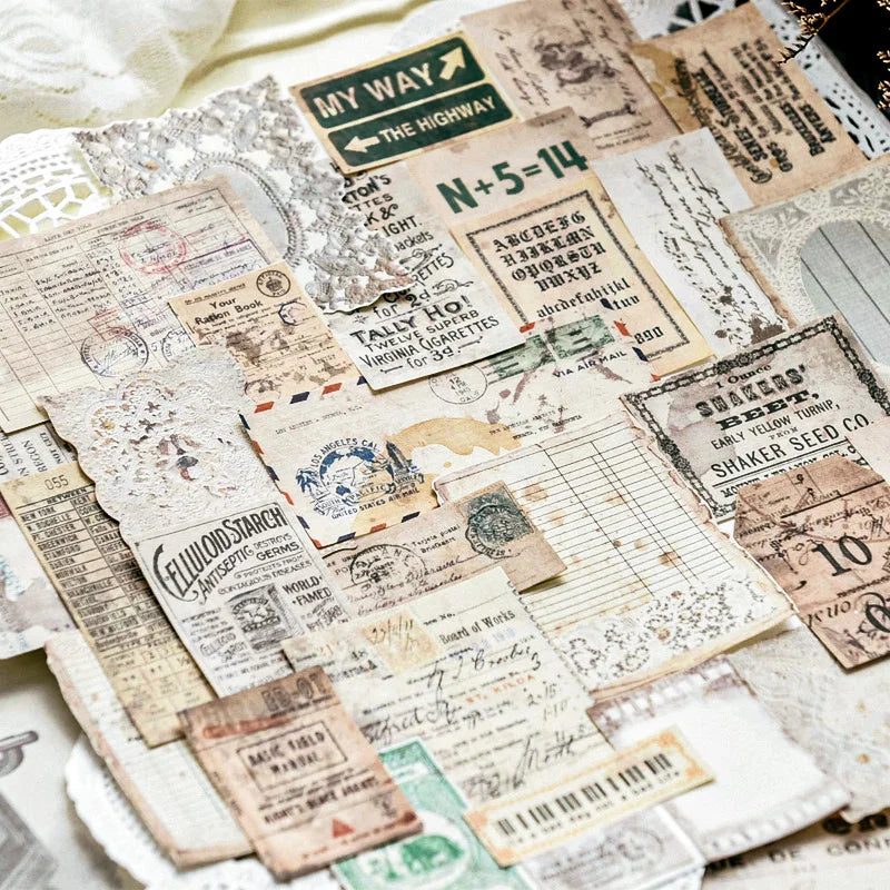 autocollants vintage étiquettes tickets papier jauni sépia motifs floraux bordures dentelées éléments scrapbooking DIY