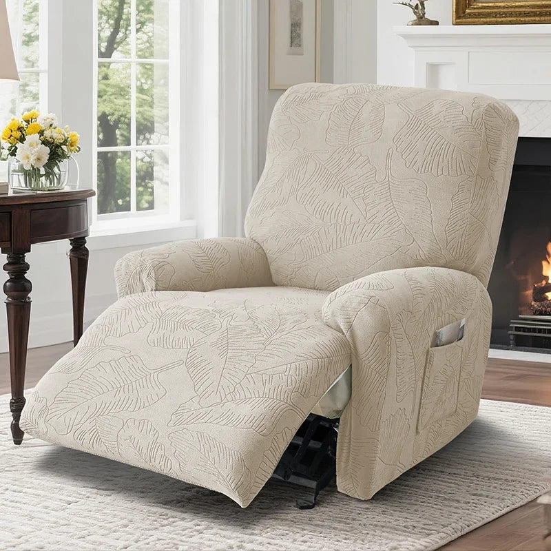 Housse canapé inclinable places vert olive imprimé feuilles moderne adhésif Jacquard polyestère