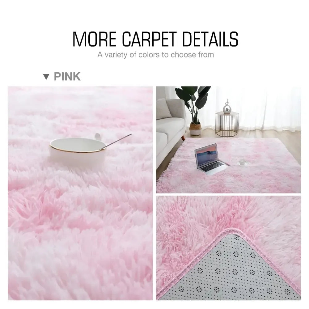 tapis moderne peluche douce blanc rose vert bleu chambre salon lavable repousse saleté