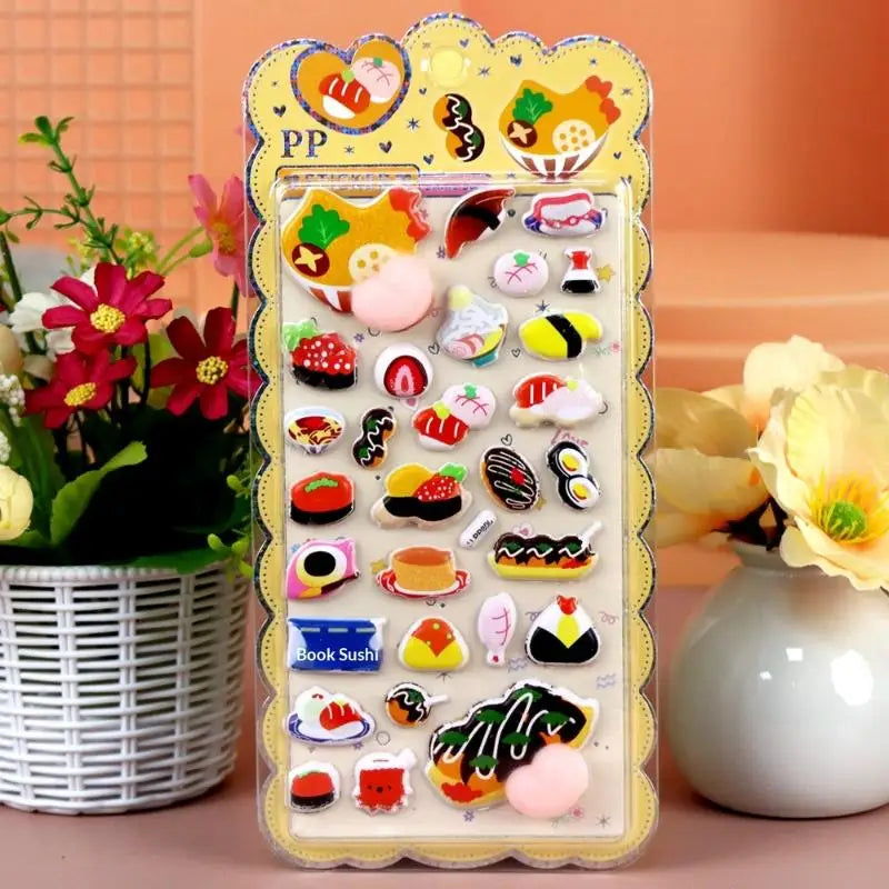 autocollants 3D animaux mignons fruits gâteaux nuages coeurs kawaii adhésifs
