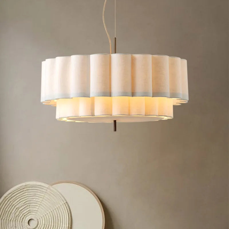 lampe suspendue moderne minimaliste blanc beige rayures horizontales opacité pince câble électricité chambre salon