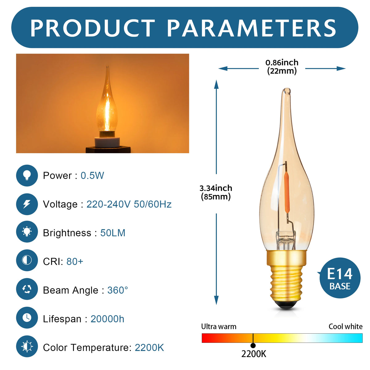 ampoule led filament dorée vintage transparente 2200k e14 base noire 360deg modernestyle 249lumens