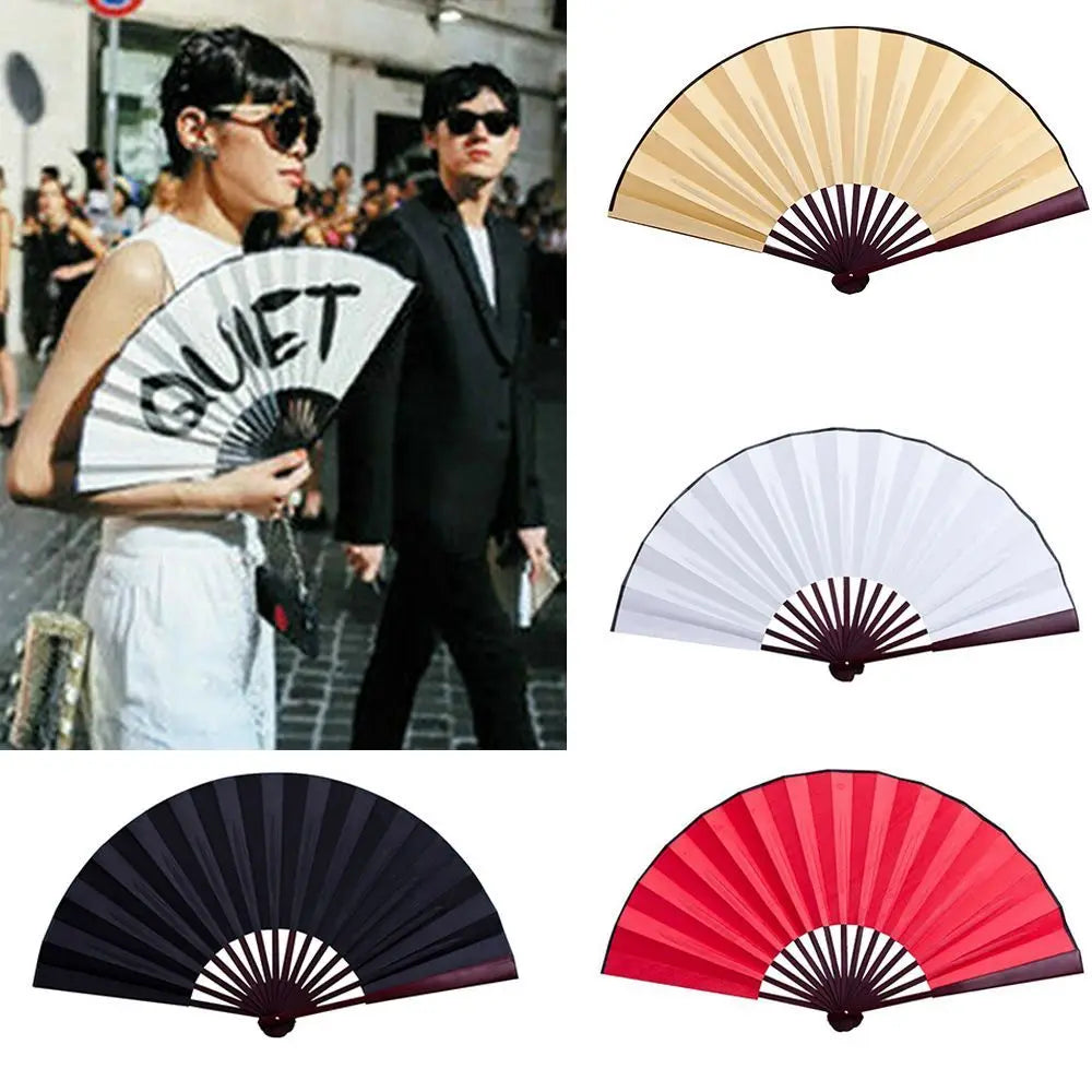 éventail pliant 10 pouces blanc rouge noir classique rayures clips double face