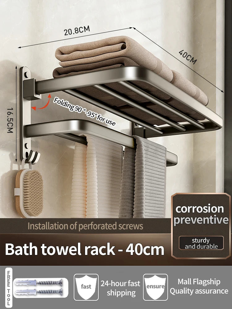 porte serviettes mural aluminium gris moderne serviettes coton brosse dents flacon savon fixations vis