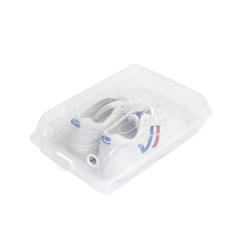 boîtes rangement chaussures transparentes pliables poignées empilables anti poussière capacité 12 litres charge 100kg