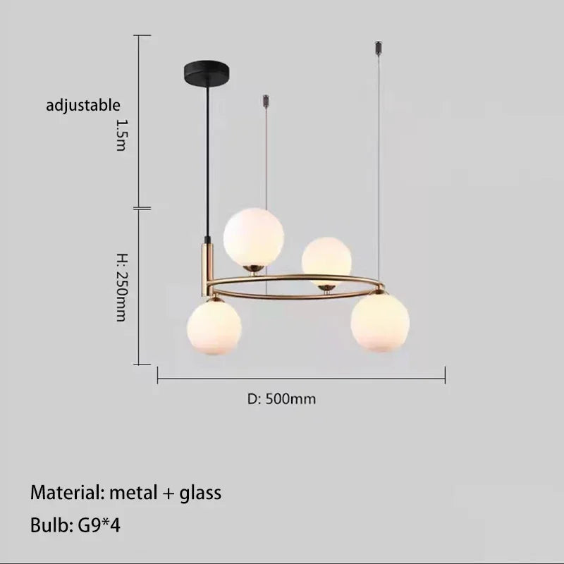 suspension luminaire moderne sphères verre translucides anneau métal doré salon chambre scandinave