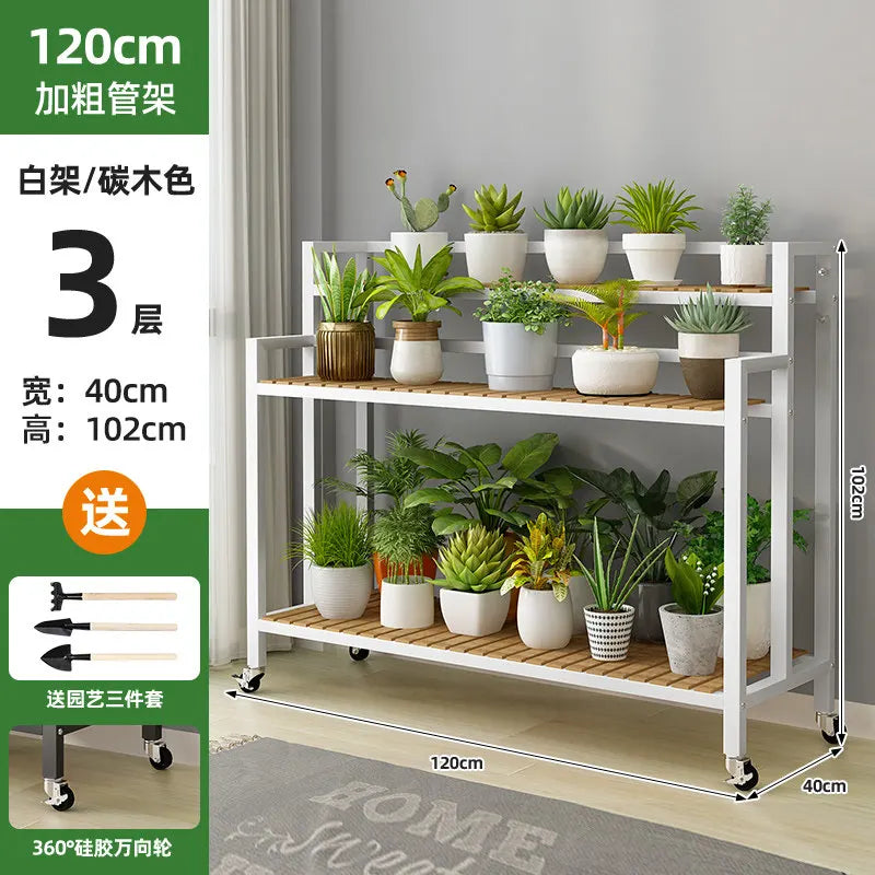 étagère plantes bois métal roulettes meuble jardin intérieur blanc moderne