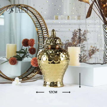 vases décoratifs modernes or blanc argentés motifs ronds couvercles assortis
