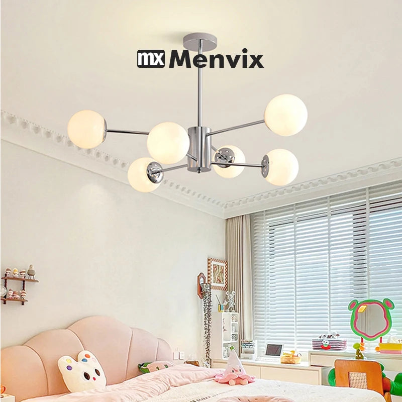 lampe suspendue moderne sphères translucides 95cm blanc chrome(touches on off)