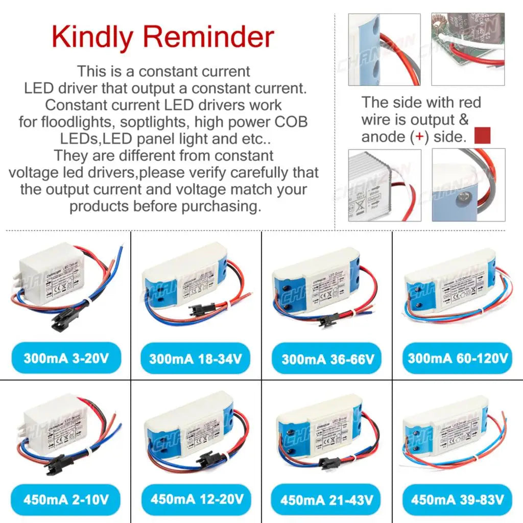 adaptateur led driver 6w 10w 20w 36w 50w 300ma 450ma 600ma 900ma 1500ma transformateur