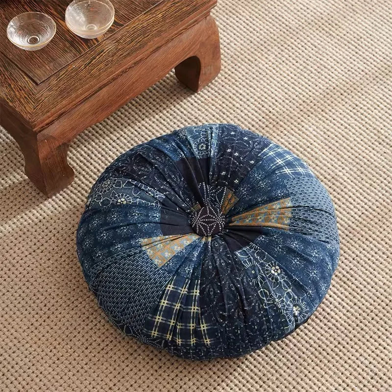 coussin siège rond bohème motifs floraux géométriques velours cotonnable intérieur extérieur