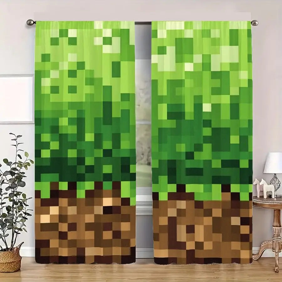 rideau pixelisé moderne vert marron 100 polyester opaque pièces tringle chambre
