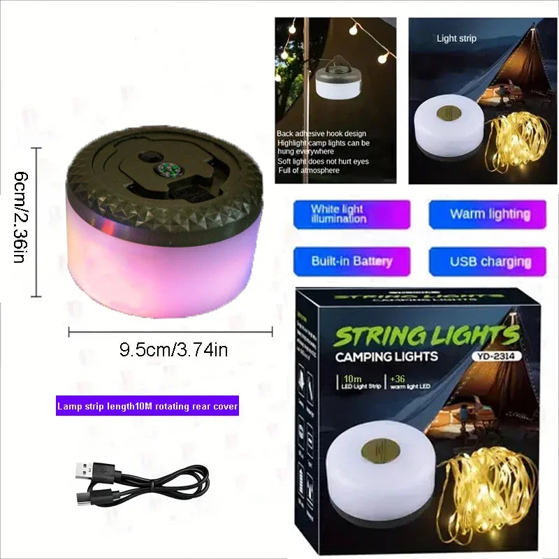 guirlande lumineuse camping modes led rechargeable portable sécurité décoration extérieure fil transparent losange gravé