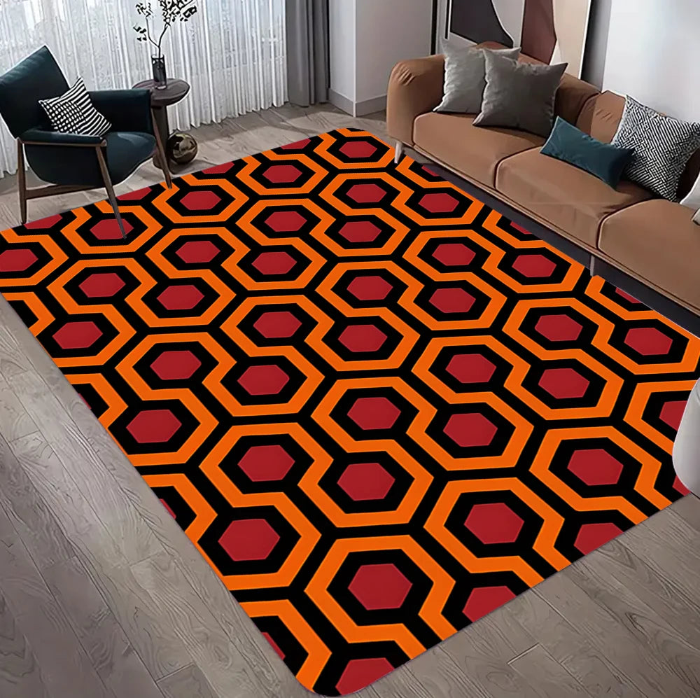 tapis moderne orange marron cercles géométriques rétro salon chambre 80x120cm