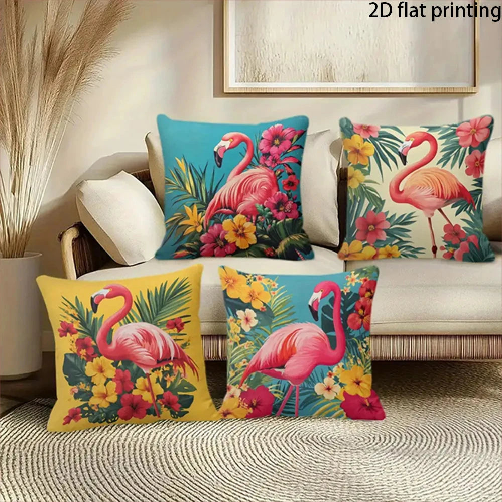 taies d'oreiller moderne imprimé flamants roses fleurs tropicales polyester respectueux environnement 40x40cm 45x45cm 50x50cm