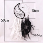 attrape rêves yin yang noir blanc plumes ethnique boho chic corde
