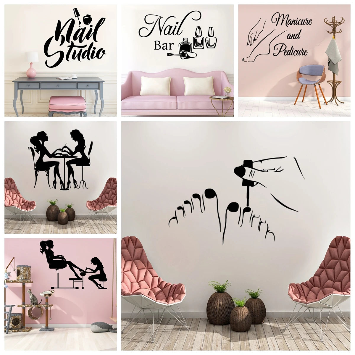 autocollants muraux silhouettes personnages texte moderne salle bain carrelage mur opacité noir