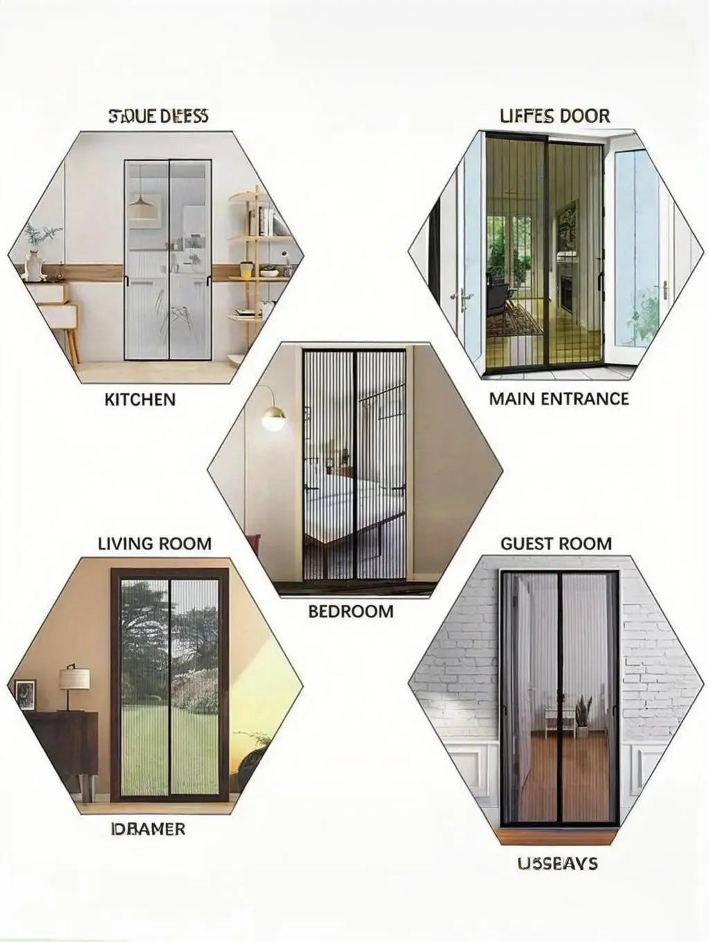 moustiquaire porte fenêtre noir blanc moderne aimants maille fine hexagonale translucide minimaliste